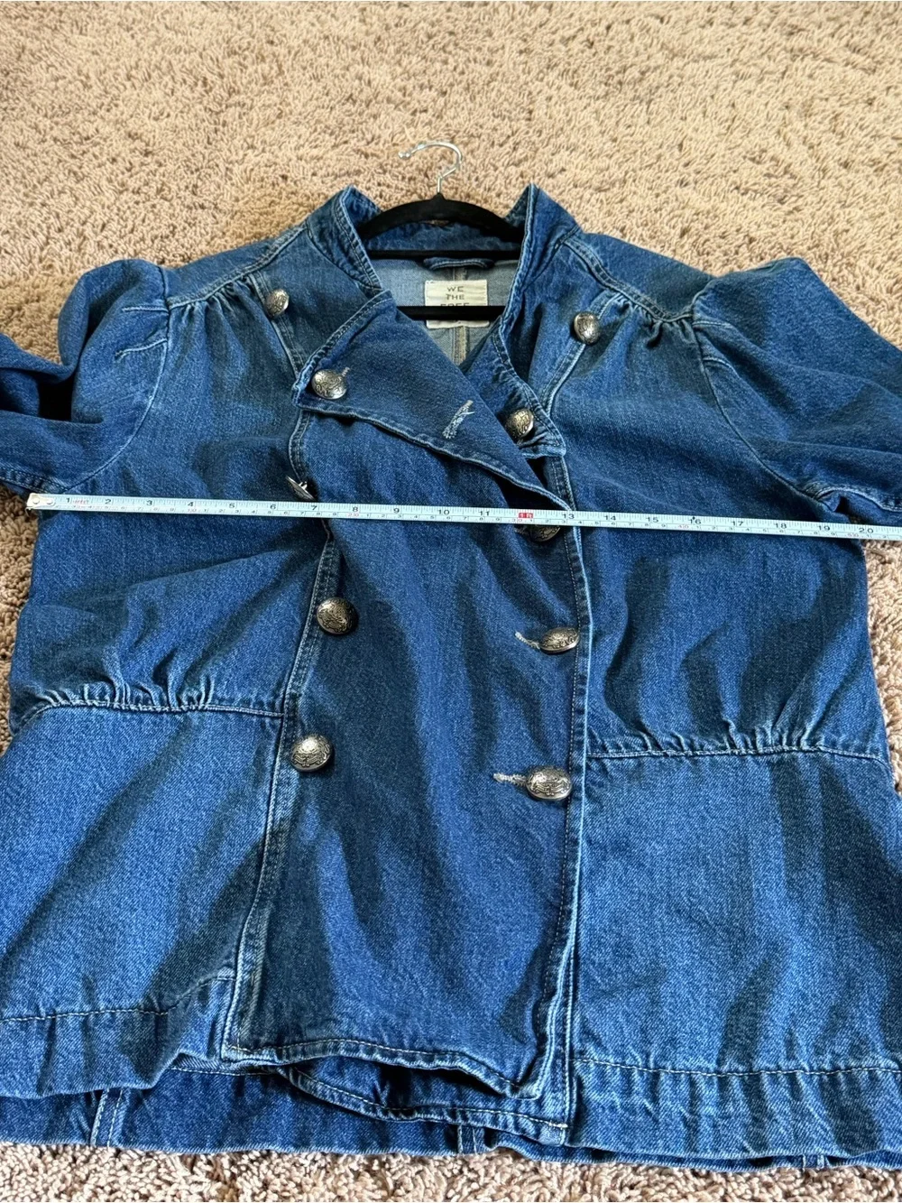 Large we the free people Imogene denim officer jacket jean double breasted blue